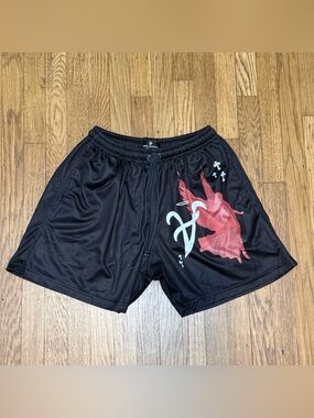 Saint Potential Black Men's Athletic Shorts with Red Graphic size SMALL